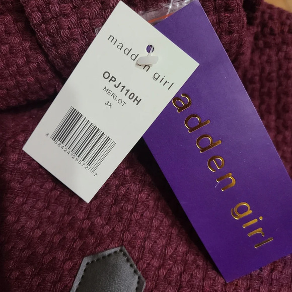 Madden Girl Women's Hooded Toogle Coat with Faux Fur Trim Size 3X Merlot NWT - Picture 12 of 13